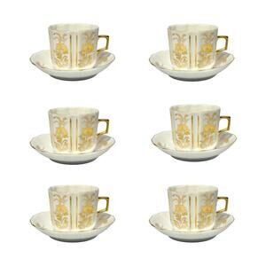 Gardner Verbilki Russian 6 Porcelain Gold Flower Demitasse Espresso Cups Saucers